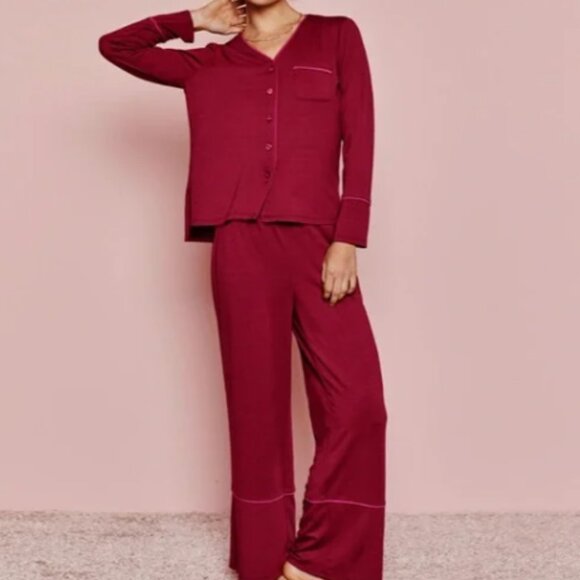 SUMMERSALT SIZE LARGE THE CLOUD 9  PAJAMA SET IN GARNET & HIBISCUS PINK - Picture 1 of 13
